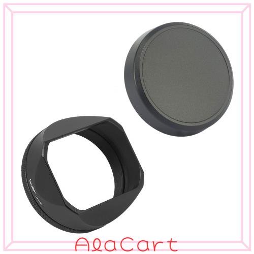 Haoge スクエアメタルレンズフードシェード 富士フイルム FinePix X100V X100F X100 X100S X100T X70 カメラ用 ブラック キャップと 49mm