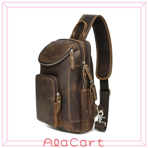 [Morsut] ボディバッグ メンズ 本革 ワンショルダーバッグ 革 斜め掛けバッグ 大容量 9.7インチiPad収納可 通学 通勤 自転車 旅行 左右肩