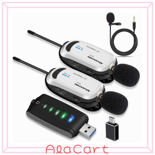 ワイヤレスマイク USB Alvoxcon 無線マイク PC パソコンマイク Androidフォン iPhone ピンマイク イヤホン端子付き UHF 録音録画 拡声 モの通販は 10,482円