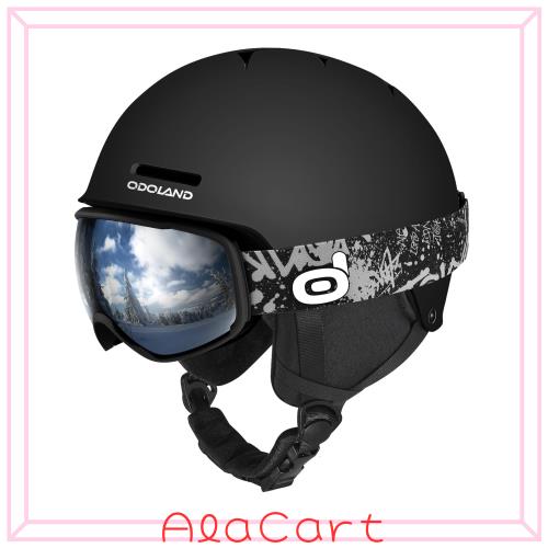 Odoland 子供用スキーヘルメット ゴーグル付き スノーボードヘルメット ダイヤル式サイズ調整 曇り止め 耐衝撃 通気性 ブラック S