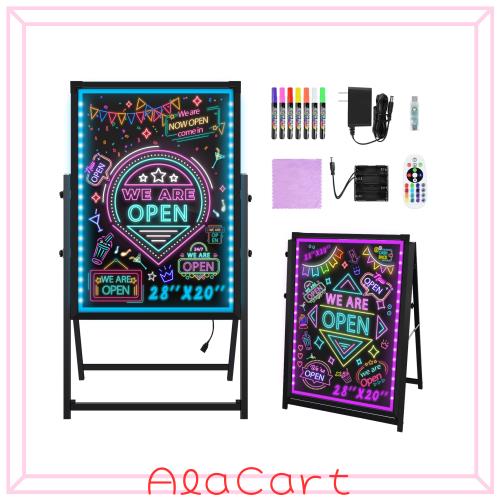 Hosim 28”x 20” (50cm x 70cm) 縦型A字フレームLED情報タブレット、ネオン効果を消去できるレストランメニューロゴ付き、点滅モードDIY情