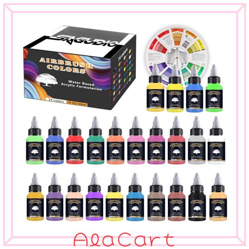 SAGUDIOエアブラシ アクリル絵の具セット 24 * 30ml (1oz) 基本色 