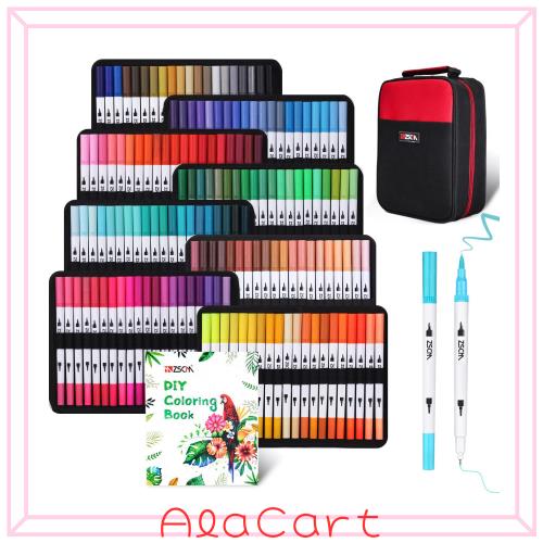 ZSCM 160色 アートマーカーペン 細筆色筆セット 収納ケース付き子供/女性/大人向け塗り絵/スケッチ/ジャーナル/書道用ギフト