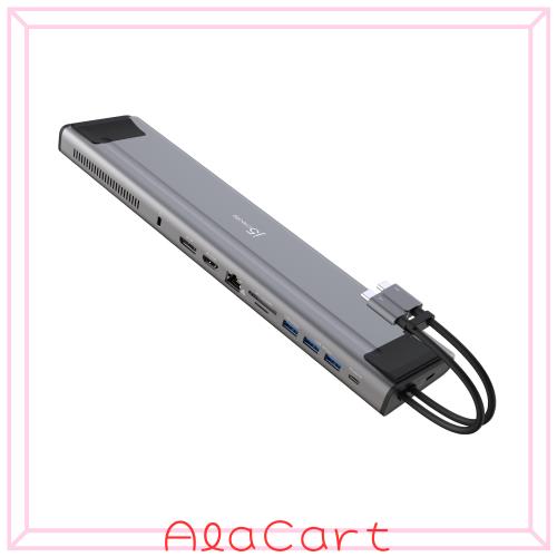 j5create USB-C 12-in-1 Dual Display デュアル4K60ドッキングステーション、内蔵M.2 SSDスロット、HDMI、DisplayPort、10Gbps USB-A、PD
