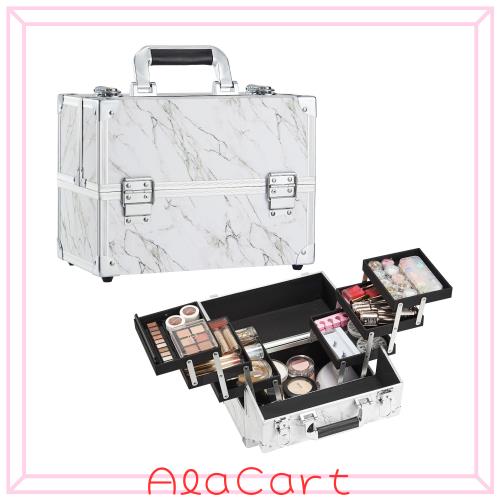 Hapilife メイクボックス 大容量 プロ仕様 コスメボックス 6段トレイ 化粧箱 化粧ボックス コスメ収納 メイク道具 化粧品収納ボックス 鍵