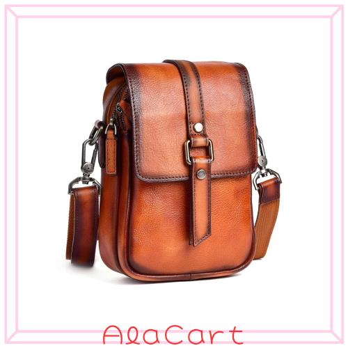 [Ｗｈａｔｎａ] アンティーク風合い鞣し天 然 牛革ミニショルダーバッグ メンズ ポシェット メッセンジャーバッグ小さめ ショルダーミニ