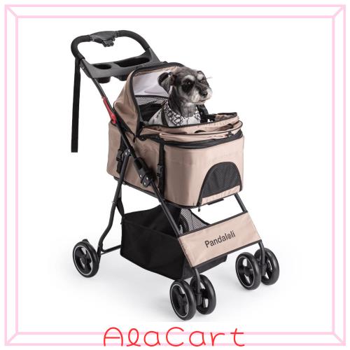Pandaloli 愛玩動物手押し車 乳母車 犬 乳母車:小型犬 中型犬 猫 多頭 手押し車 4輪 軽さパウダーコンパクト 飛び出し押しとどめる先んじる2本付き添い人 前輪360°