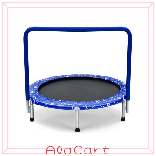 GYMAX トランポリン 子供用 大人用 補助手すり付き 直径約92cm 耐荷重150kg 折りたたみ 収納便利 組み立てやすい 静音 高弾力 安全ゴム式