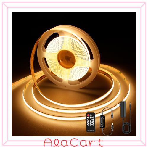 AXMOTUT COB LEDテープライト5m 24V 電球色 2700K 高輝度 調光可能 高密度 フレキシブル LEDテープライト 付きRF リモートおよび PSE認証