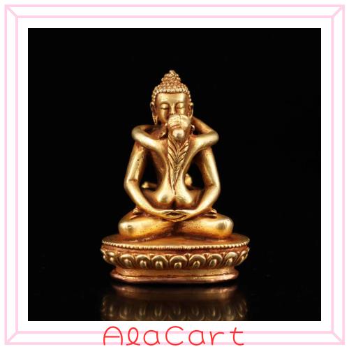 チベット仏教 歓喜天 ミニ 釈迦 如来 6cm 銅製 ミニチュア仏像 仏陀 小型 置物 インテリア ギフト 真鍮 夫婦和合・縁結び・子恵みの神 (