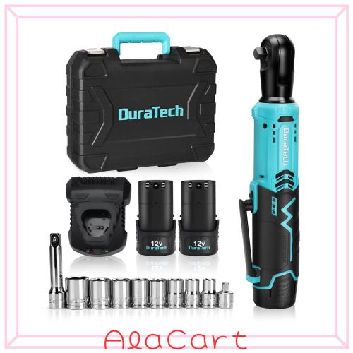 DURATECH 電動ラチェットレンチ ラチェットレンチセット 9.5mm（3/8”）＆6.35mm（1/4”） 12V コードレス 充電式 ラチェットヘッド 最大