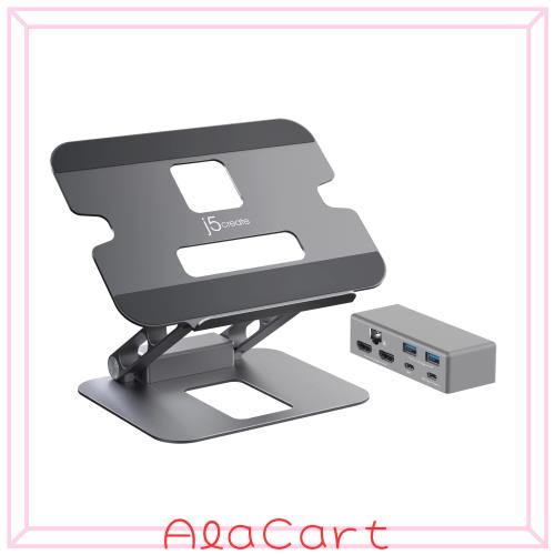 j5create ノートパソコンスタンド USB-C デュアル 4K@30 HDMIディスプレイハブ付き - USB-A 5Gbps×2, 4K30 HDMI x2, PD 100W, USB-C 5Gb