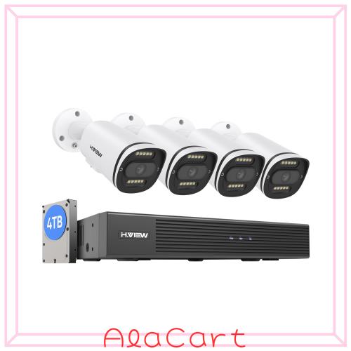 H.VIEW 防犯カメラ 4台セット 4K 8MP IP67 POE給電 8CH NVRレコーダー 4TB HDD付き 70,313円