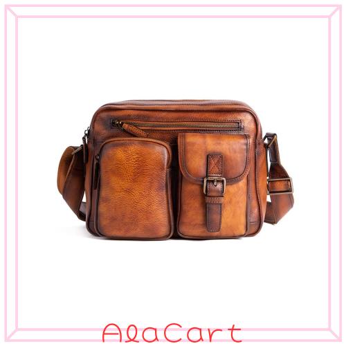 [Ｗｈａｔｎａ] アンティーク風合い鞣し天 然 牛革ショルダーバッグ メンズ メッセンジャーバッグ 小さめ ビジネスバッグ 2室仕切 A4 通