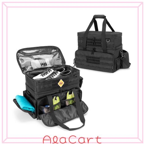 DSLEAF ボウリング バッグ 2個用 木製のリテーナー付き ボーリングバック シューズ収納付き