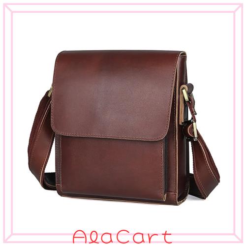 [Ariga] ショルダーバッグ メンズ 本革 牛革 メッセンジャーバッグ 斜め掛けバッグ カジュアル 男性用 人気 鞄 通勤 自転車 レザー 栗色