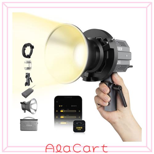 Moman 撮影用ライト, COLBOR CL60 超軽量 作業出力80W 色温度2700-6500K CRI97 46066lux アルミ製 10種類照明効果 APP制御 Bowensマウン