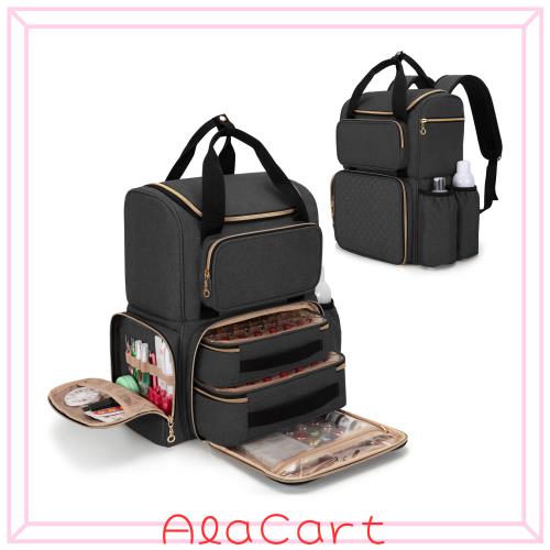 Luxja マニキュア収納 リュック 70ボトル用 仕切り 2つの取り外し可能なポーチ付き ネイルライト 収納 マニキュアケース 3WAY 持ち運び