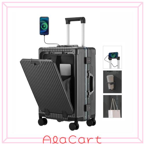 [RIRAKIE] スーツケース フロントオープン キャリーケース USB Type-C 充電口 アルミフレーム フロントポケット 多機能 TSAロック付 携帯