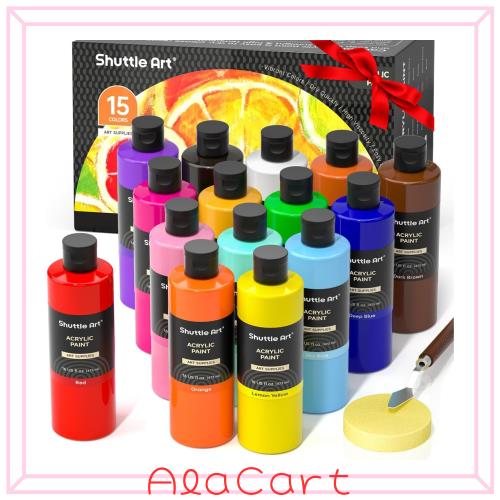 Shuttle Art アクリル絵の具 15色 473ml 大容量 絵の具セット 速乾 耐水 耐久 伸びがいい 鮮やか ボトル キャンバス/石/木材/セラミック/の通販は 7,674円