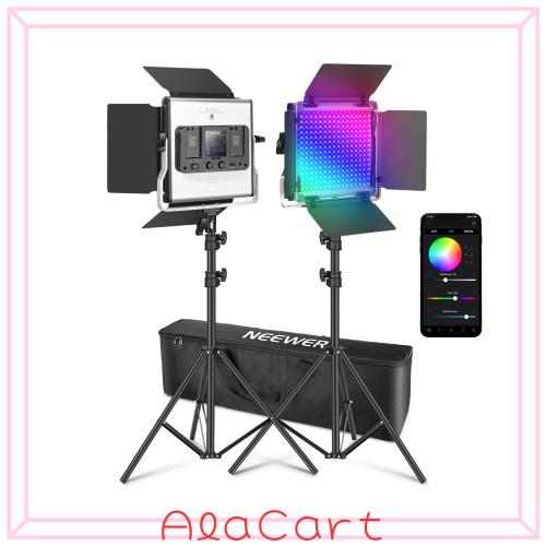NEEWER LEDビデオライト 撮影用ライト スタンド付属 2パックセット APP制御 50W 360°フルカラー 1%精密調光