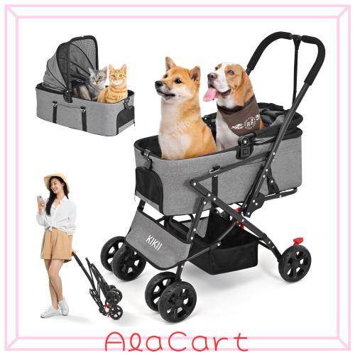 KIKII ペットカート 犬用ベビーカー 犬 猫バギー 分離型 4輪 小型犬 中型犬カート 多頭 軽量コンパクト リード2本付き 前輪360°回転 後の通販は