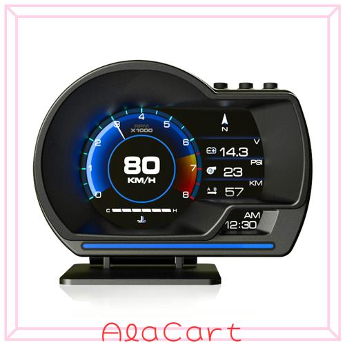 GIGC 車ヘッドアップディスプレイ、スピードメーター、タコメーター、GPS+OBD2モード マルチメーター、障害診断、警告機能付き（日本語版