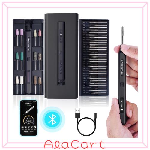 ARROWMAX ミニコードレス彫刻ペン 研磨ペン アルミケース付き 42ビット スマートモーションコントロール OLED APP ワイヤレス磁気充電 ジ