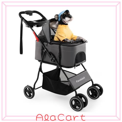 Pandaloli ペットカート ベビーカー 犬 バギー:小型犬 中型犬 猫 多頭 カート 4輪 軽量コンパクト 飛び出し防止リード2本付き 前輪360°