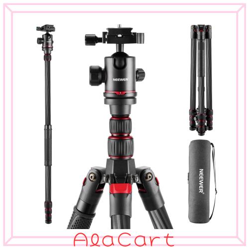 NEEWER 新版 カメラ三脚 一脚 カーボンファイバー製 伸縮式2セクションセンター軸 360°ボールヘッド 1/4”ArcaタイプQRプレート DSLRパノ