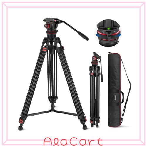 NEEWER 189cm プロビデオ三脚 フルード雲台付き 全金属 高耐久 QRプレート コンパチブル DJI RSジンバル 柔軟な360°パン＆+90°/-75°チ