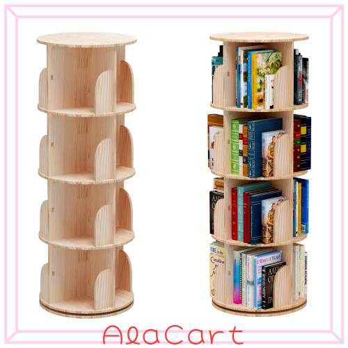 本棚 (回転式本棚) 絵本棚 木製 天然木 4段 ５段日本語説明書付きC 本棚 (回転式本棚) 絵本棚 天然木 漫画 ブックシェルフ (4段)