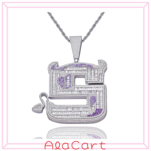 [ICEDIAMOND] 18KクリエイティブデーモンSビッグブリンブリンアイスアウトペンダント＆14MMエッジCZダイヤモンドキューバチェーンネックレ