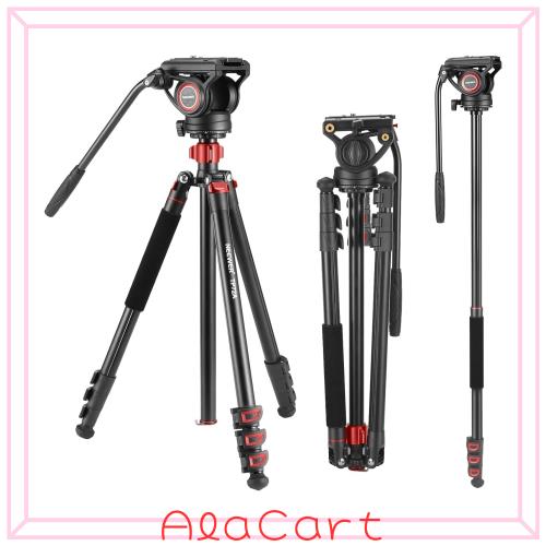 NEEWER 181cm ビデオ三脚 一脚 フルード雲台付き アルミ合金製 QRプレート DJI RSジンバル 360°パン＆+90°/-70°チルト DSLRカメラ ビデ