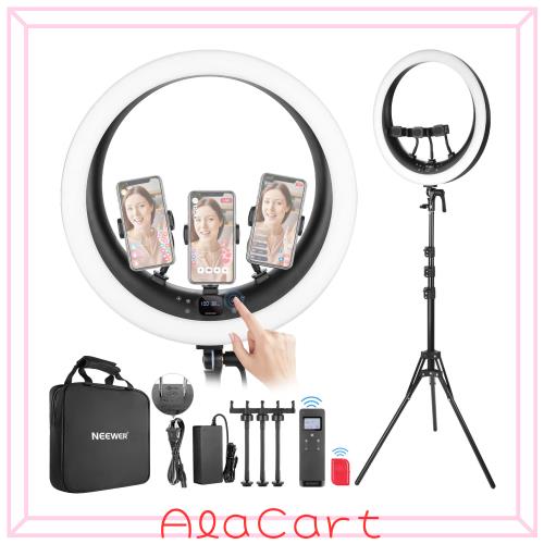 NEEWER 19インチLEDリングライト RP19H ライトスタンドと3つスマホホルダー付き 女優ライト 2.4G制御 1%スムーズな調光 LCDとタッチコン