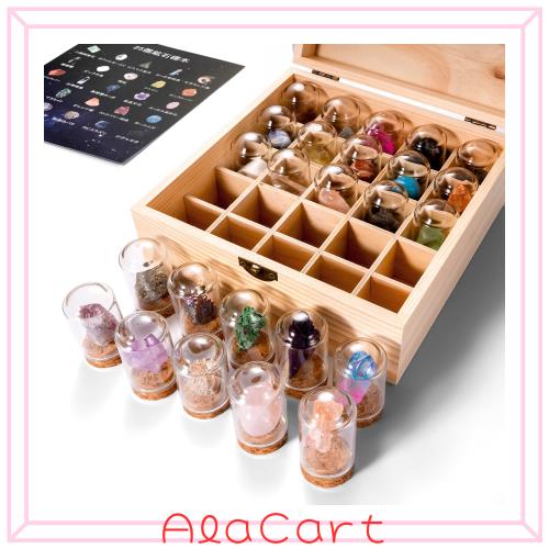 25個鉱石標本 鉱物標本 岩石標本 天然石 コレクションセットガラスカバー 鉱石 防塵 置物 オーナメント 展示 標本ボックス テーブル コレの通販は