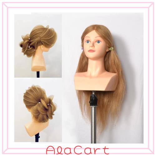 60cm亜麻色100％人毛 カットウィッグ 練習用ウィッグ 美容師ウィッグ サロン専売品 プロ愛用メイクトレーニングカットマネキン ヘアマネ