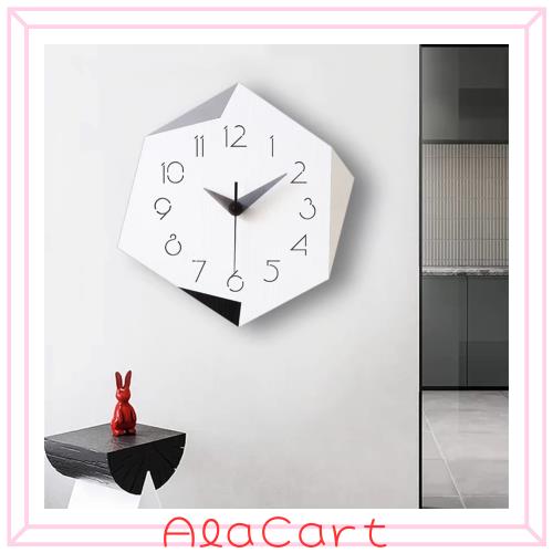 Danmukeji 壁掛け時計 おしゃれ 時計 壁掛け 北欧ランキング 静音 不規則 時計 連続秒針 白い木目 パネルに色のついた革のパッチワーク 1