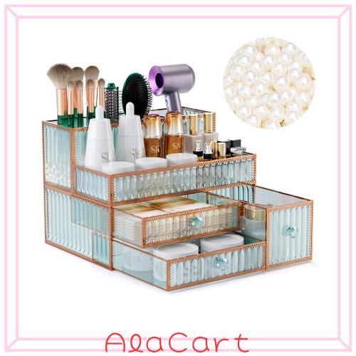 You メイクボックス - 大容量 コスメ収納 化粧品収納ボックス 強化ガラス ヘアツールオーガナイザー 母の日ギフト