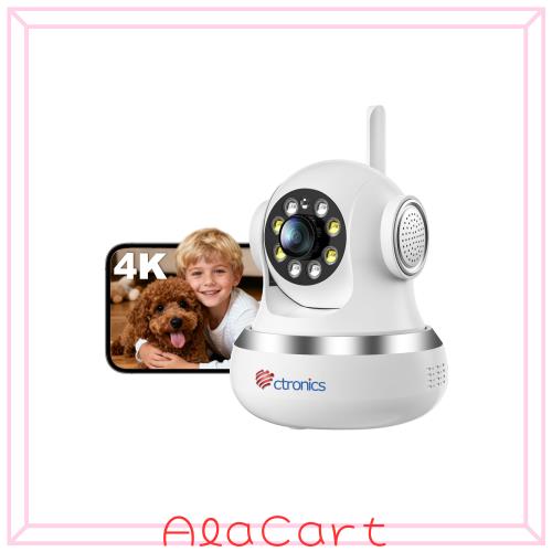 Ctronics ペット見守りカメラ 4K 室内防犯カメラ 5GWi-Fi AI 人/ペット検知 自動追尾 音光警報 ナイトカラー スマホ・PC対応 ONVIF/NVR/F