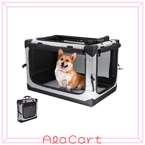 Hapineko 多用途 ペット ソフトクレート ソフトケージ ペットハウス カバー取り外せる 4面メッシュ出入口 折りたたみ式 ロック付きファス