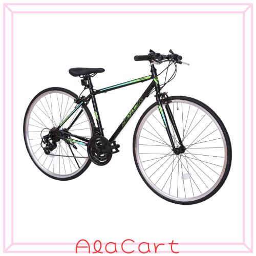 クロスバイク 自転車 シマノ製21段変速 700x25C 前後キャリパーブレーキ ワイヤ錠のプレゼント付き 通勤 通学 (ブラック)