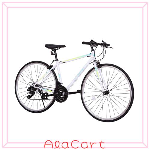 クロスバイク 自転車 シマノ製21段変速 700x25C 前後キャリパーブレーキ ワイヤ錠のプレゼント付き 通勤 通学 (ホワイト)