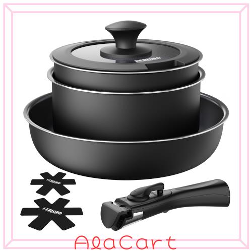 FERLORD フライパン セット 鍋 セット IH ガス対応 取っ手が取れる 鍋 フライパンセット ブラック 一人暮らし調理器具セット ダイヤモンの通販は 6,838円