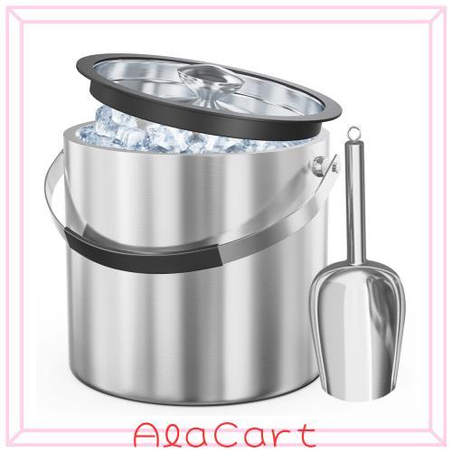 3L 二重壁のステンレス鋼のアイスペール、ふた、スコップ、溶けないアイスボックス 氷入れ 氷 容器 ギフト大容量 プロ仕様 家庭用 業務用