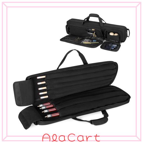 GOBUROS プールキューバッグ プールキューケース バット4本とシャフト5本収納可 1/2ビリヤードキューバッグ プールキュースティックバッ