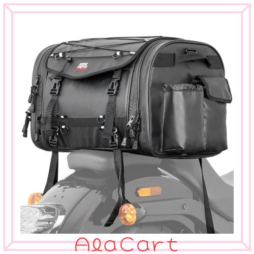 KEMIMOTO シートバッグ PVC防水素材 バイクシートバッグ 拡張機能あり 45-65L ツーリングバッグ レインカバー付き 全方位防水性 バイク
