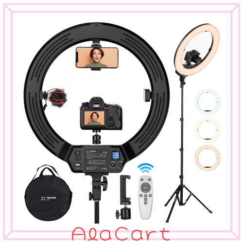 TARION リングライト 19インチ リモコン付き 3色味 無段階調光 本格的なリモコン付き カメラライト 遠隔パワーOn/Off 遠隔調光 撮影ライ