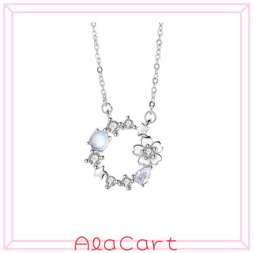 [ORIKIN] ネックレス レディース 桜ネックレス 桜 ペンダント 花アクセサリー 金属アレルギー対応ネックレス キュービックジルコニア シ