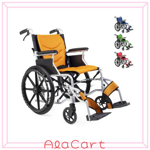 PIPIBEAR 車椅子 自走式 折りたたみ 軽量 コンパクト アルミ製 介助・自走兼用 簡易車椅子 背折れ 介助ブレーキ付き 収納ポケット付き 自